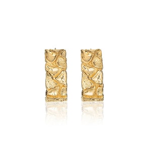 24k Gold Plated Huggie Earrings, Textured Hoop Earrings, Parched Earth Earrings, Boho Style Jewelry, Symbolic Earrings, Birthday Gift, Women