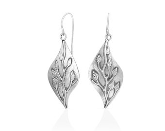 Sterling Silver Leaf Dangle Earrings: Nature Inspired Jewelry, Gift for Mom