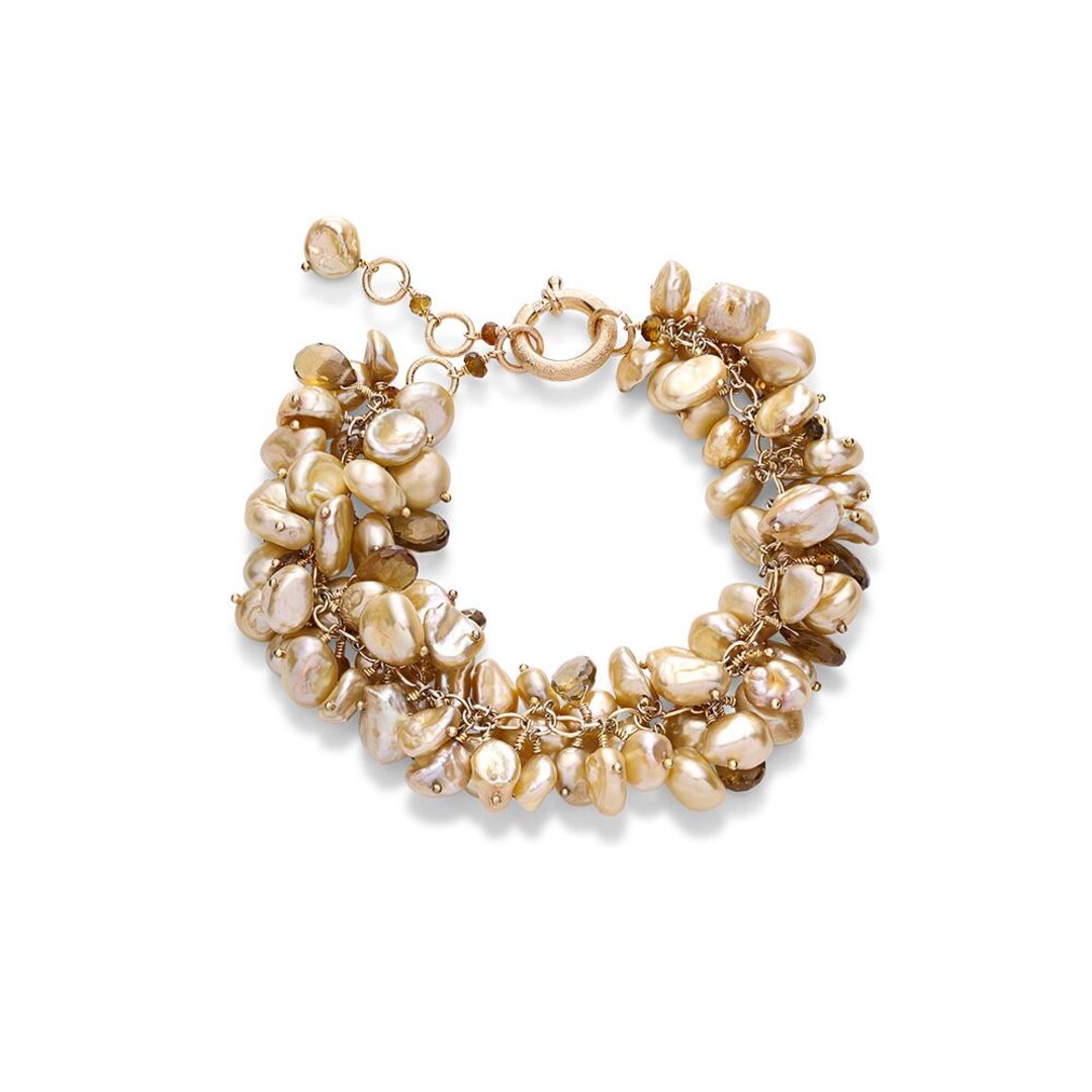 Bracciale Rigido Bohémien MINACHI Con Perline Di Tormalina E Perle - Fatto A Mano, Medio, Vintage, Unico