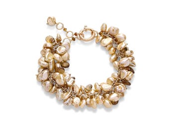 24K Gold Plated Tourmaline & Pearl Bracelet: Boho Gemstone Jewelry, Gift for Mom