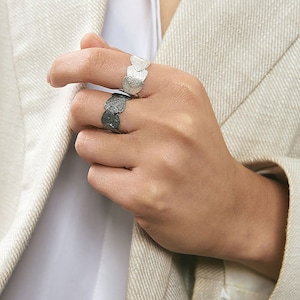 925 Silver Statement Ring for Women, Boho Style Jewelry, Textured Band Ring, Unique Design Ring, Handcrafted Gift from Israel