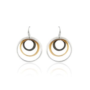 Sterling Silver Multi-Color Circle Dangle Earrings: Modern Geometric Jewelry