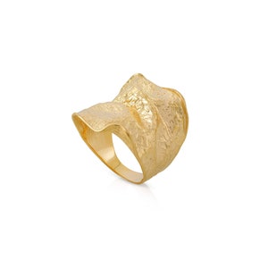 24K Gold Plated Wide Band Ring, Modern Design Thick Ring, Unique Statement Ring, Chunky Gold Ring, Bold Statement Ring, Gift for Her
