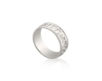 Silver Hebrew Wedding Band, Ani Le’Dodi Ring, Embossed Hebrew Ring, Ani L'dodi Band, Brushed Silver Ring, Symbolic Ring, Jewish Wedding Ring