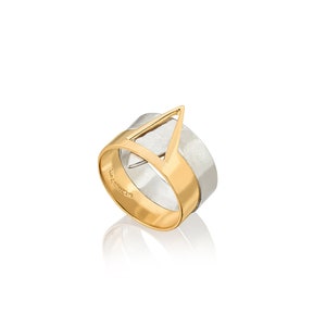 24k Gold Plated Star of David Ring: Sterling Silver Wide Band