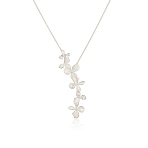 Silver Pendant Necklace, Flower Pendant for Women, Orchid Flower Necklace, Flower Jewelry Gift, Textured Finish Pendant, Birthday Gift