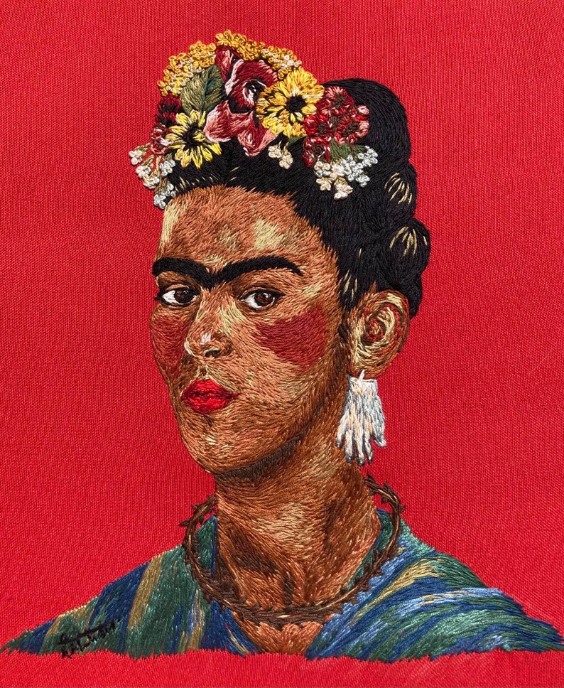 Frida Kahlo, Self-Portrait — Damla Tatlıdil nakış reprodüksiyonu
