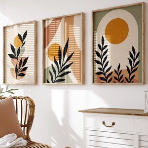 Abstrakte Boho Wandbilder, 3er-Set, Beige, Grün, Terracotta, Boho Wandposter, Wohnzimmer Posterset, Schlafzimmer Dekoration b156