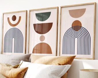 Boho home decor, boho wall art for bedroom, living room wall art, wall decoration, terracotta poster set, 3-piece boho wall art set, b192
