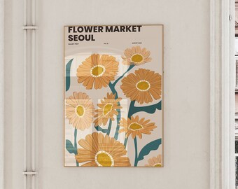 Seoul Flower Market Poster, Floral Wall Art, Floral Decor Prints, Print, Retro Art Prints, Aesthetic Room Decor, Art Print b303