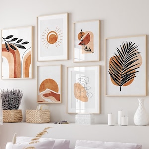 Wandbilder 2er 3er 6er-Set Boho Art, Wandposter, Schlafzimmer, Wohnzimmer, Beige, Blumen Poster, Abstrakte Wandkunst b213