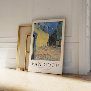 Impression Van Gogh, Terrasse de café la nuit, Affiche Van Gogh, Affiche dexposition de musée, Peinture de Van Gogh, Art mural du musée, Art moderne b295 image 1