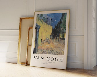 Impression Van Gogh, Terrasse de café la nuit, Affiche Van Gogh, Affiche d’exposition de musée, Peinture de Van Gogh, Art mural du musée, Art moderne b295