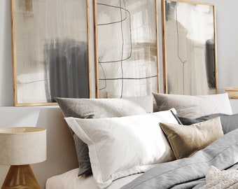 Set of 3 wall posters, Japandi wall decoration, large wall art for bedroom, modern line drawing for living room, abstract art a103