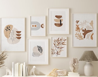 Wall art for living room, set of 2, 3, or 6, Boho Art, wall posters, bedroom, beige, poster set, abstract wall art b214