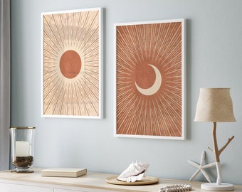 Set van 2 terracotta wanddecoraties, wanddecoratie voor de woonkamer, boho wanddecoratie, moderne posters, posters voor de slaapkamer b224