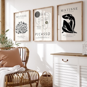 3er-Set 2er-Set Wandbilder, Picasso Set, Matisse Poster, abstrakte moderne Wandkunst, Picasso Poster Beige Poster Schlafzimmer m01-1 klm