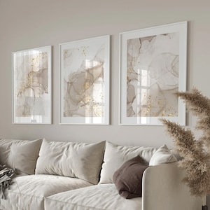 3-er Set Marmor, Beige und Gold Wandbilder, Schlafzimmer Wandkunst, Wanddekoration, Schlafzimmer Dekoration Schlafzimmer Wandkunst b106