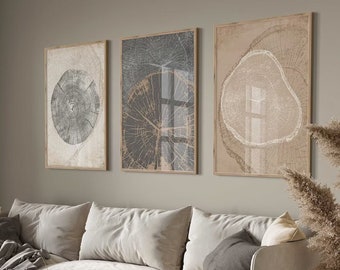 Ensemble de 3 affiches abstraites beiges et grises – Décoration murale minimaliste moderne – Style bohème scandinave pour salon b161
