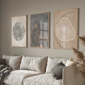 3er-Set Wandbilder Baumringe, Wohnzimmer Kunst, Abstrakte Kunstdrucke Modern Neutral Abstrakt, Beige Poster Baum Schlafzimmer Deko b161