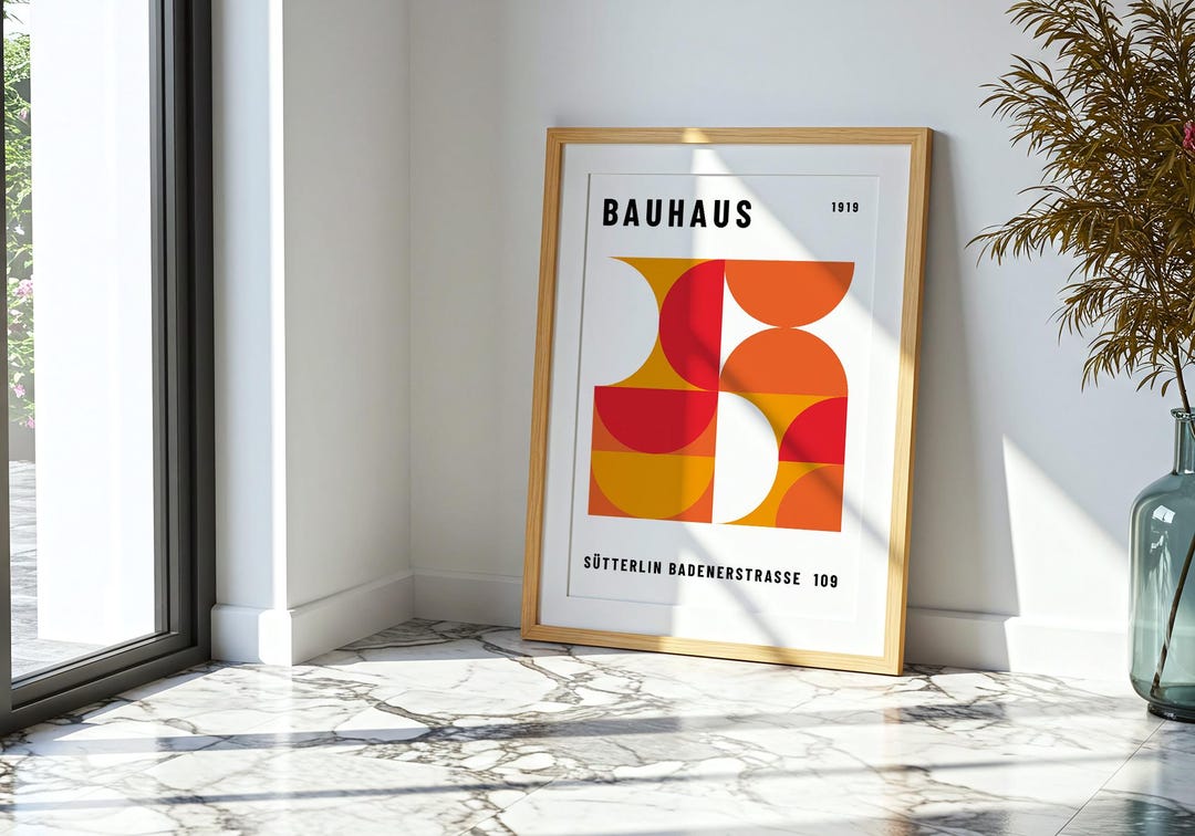 Bauhaus Poster Abstract Shapes Red Orange 1919 Mid Century Wall Art ...