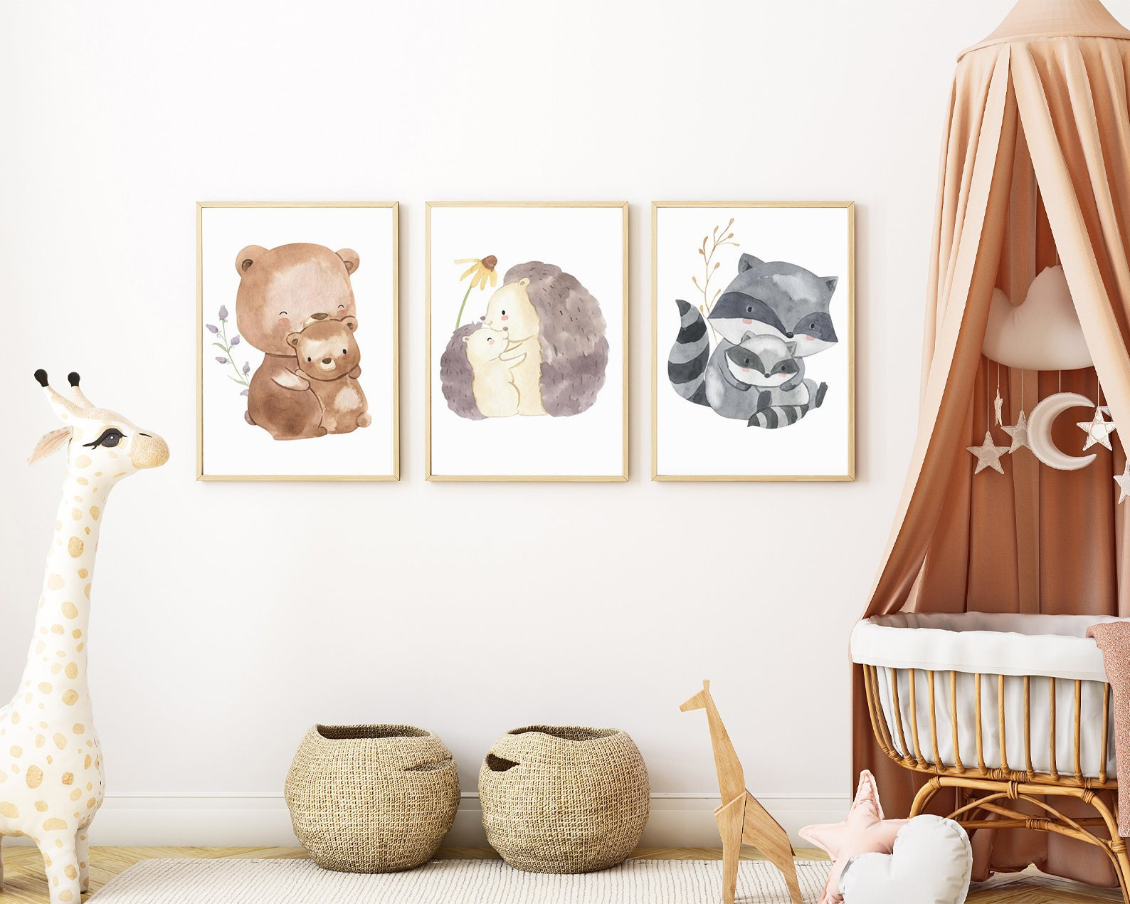 Póster Animales del Bosque Acuarela Set de 3 habitación infantil, Póster para la habitación del bebé, Regalo de nacimiento, Decoración habitación infantil Niño Niña b167
