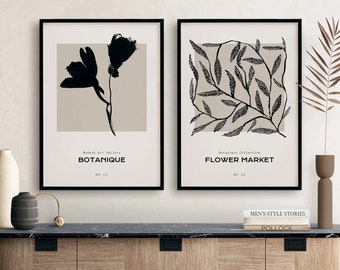 Abstracte wanddecoratie, set van 2 wandposters, bloemenkunstprints, grote wanddecoratie, moderne woonkamer slaapkamer, museumposter a112