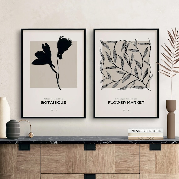 Abstrakte Wanddekoration, 2er Set Wandposter, Blumen Kunstdrucke, große Wandbilder, modernes Wohnzimmer Schlafzimmer, Museumsposter a112