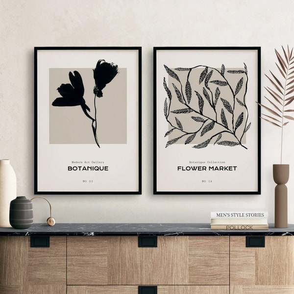 Abstrakte Wanddekoration, 2er Set Wandposter, Blumen Kunstdrucke, große Wandbilder, modernes Wohnzimmer Schlafzimmer, Museumsposter a112