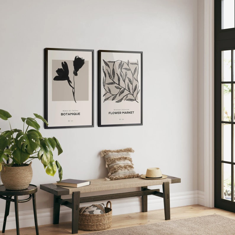 Abstract wall decoration, set of 2 wall posters, floral art prints, large wall art, modern living room bedroom, museum poster a112 image 6