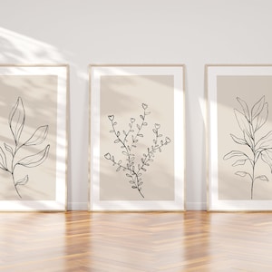 Abstract Wall Art Set of 3 Wall Pictures, Neutral Living Room Wall Art, Canvas Prints Art Prints, Botanical Art, Beige Home Decor b157