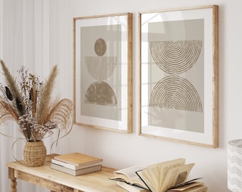 Modern wall art set of 2, abstract boho poster, vintage wall art, exhibition poster, beige wall art, bedroom, b208