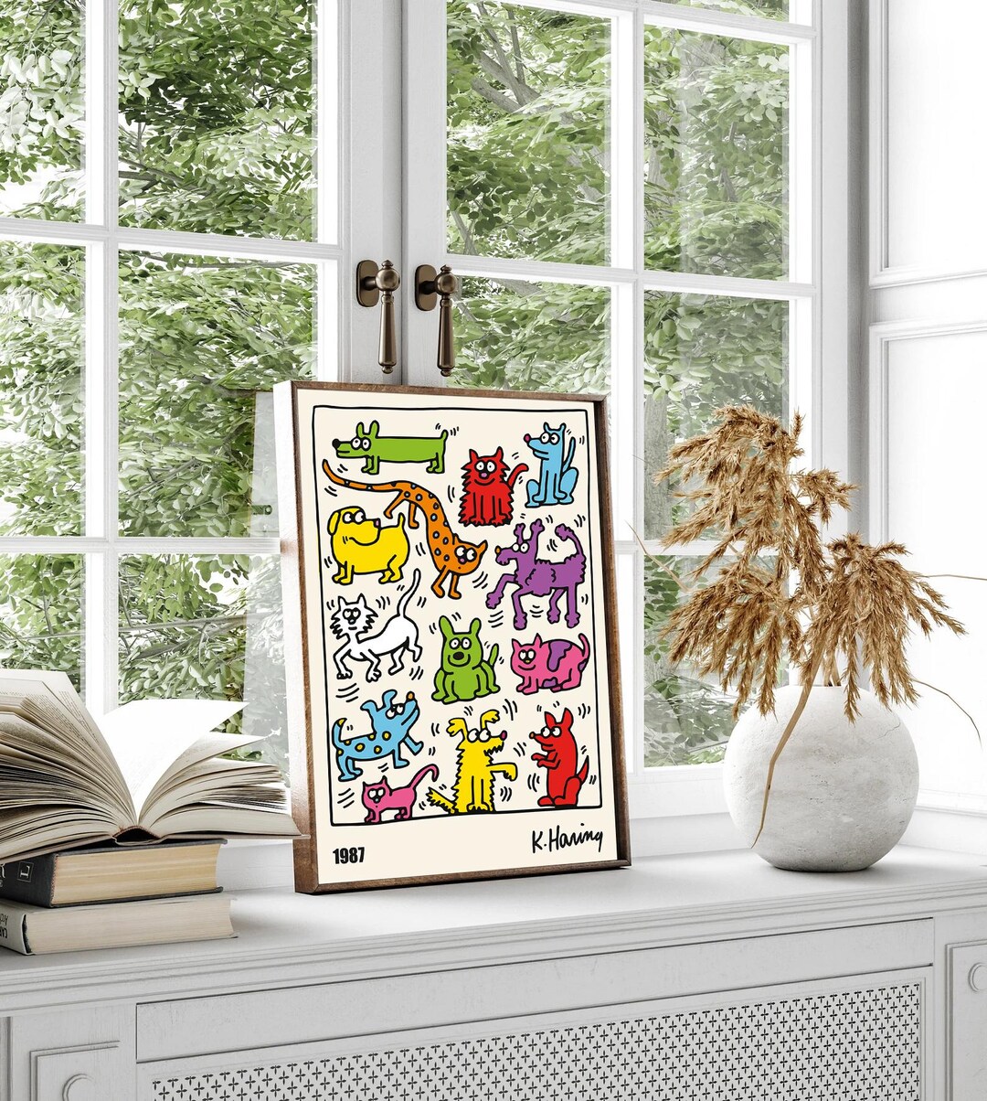 keith-haring-dogs-cats-1987-poster-iconic-pop-art-animal-motif
