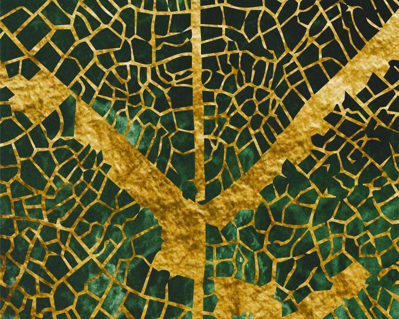Puede incluir: Patr&oacute;n abstracto con un esquema de color dorado y verde. El patr&oacute;n est&aacute; formado por peque&ntilde;as formas irregulares que se asemejan a una red de venas o grietas. Las formas doradas est&aacute;n dispuestas en forma de V, mientras que las formas verdes est&aacute;n dispuestas de forma m&aacute;s aleatoria.