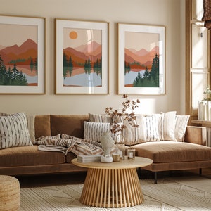 Abstrakte Wandkunst Boho Wandbilder, 3er-Set Poster, Wohnzimmer Bilder, Berge Wandposter, Terrakotta Wandbilder, Schlafzimmer b226