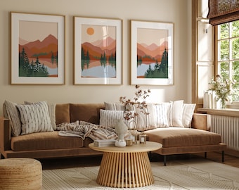 Abstract wall art, boho wall art, set of 3 posters, living room pictures, mountain wall posters, terracotta wall art, bedroom b226