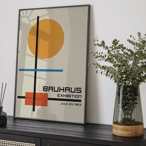 Geometric Decor, Bauhaus Poster, 1923 Exhibition Poster, Mid Century Modern Minimalist Abstract Orange Wall Art, Man Gift Idea b203