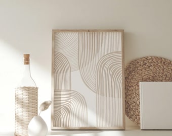 Minimalist Wall Art, Beige Geometric, Neutral Wall Art Bedroom Living Room, Boho Decoration, Abstract Wall Art b872