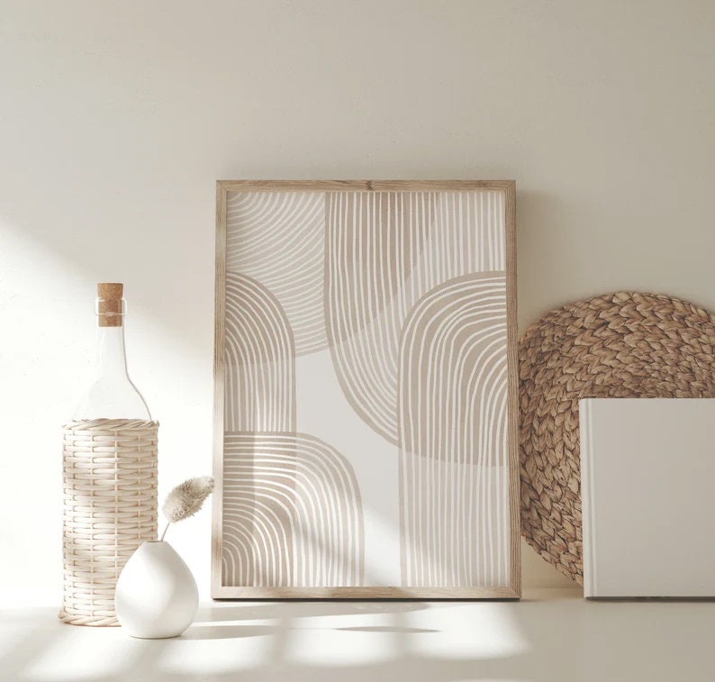 Arte minimalista de la pared, geométrico beige, sala de estar del dormitorio del arte de la pared neutral, decoración boho, arte abstracto de la pared b872