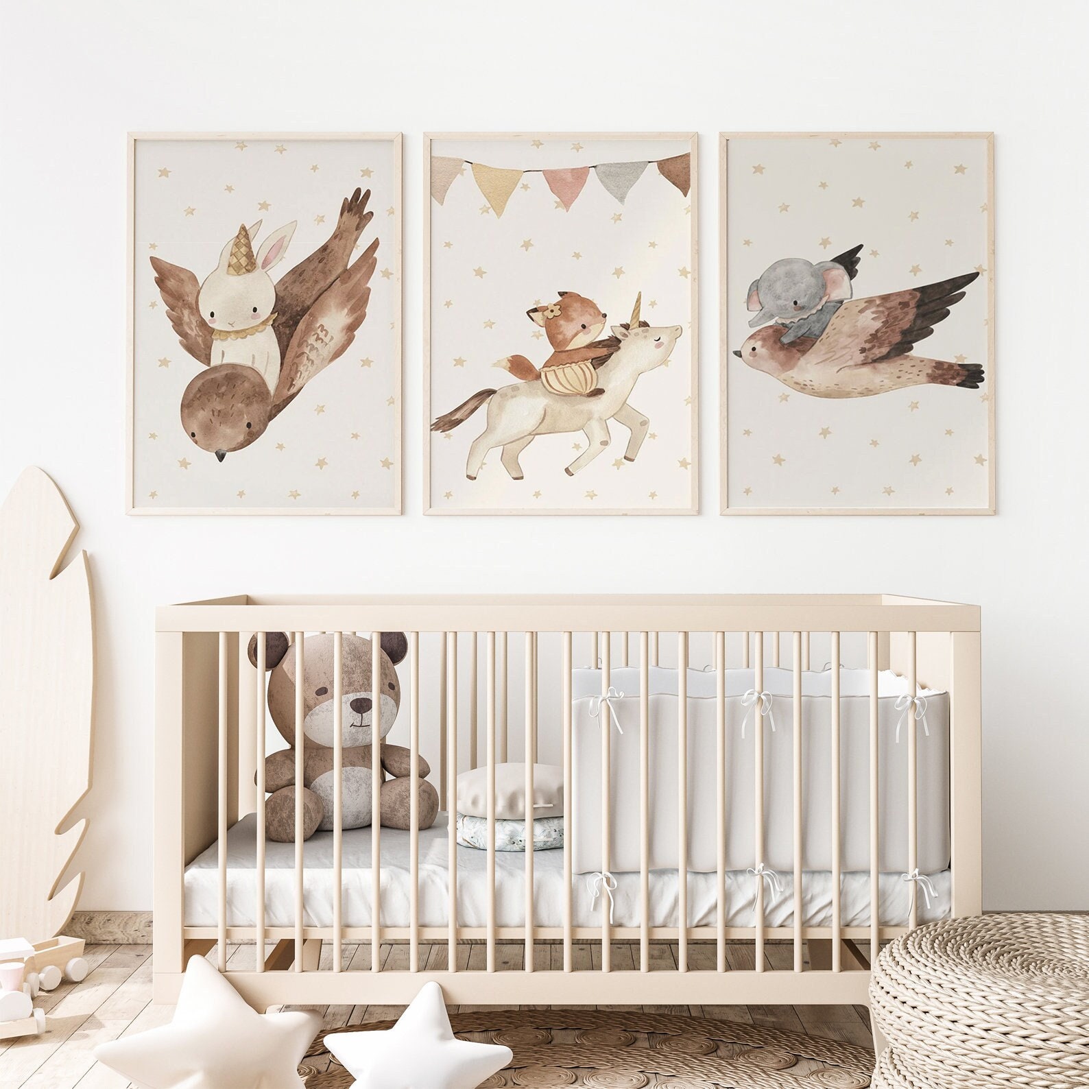Children's room poster set of 3, poster for the baby room, birth gift, watercolor boho, children's room decoration boy girl b165
