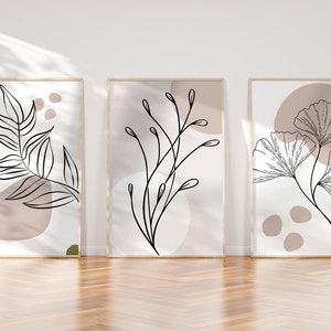 Schlafzimmer Poster Set, 3-er Set Wildblumen Wandbilder, Wandposter, Bilder Wohnzimmer, Deko Schlafzimmer, Abstrakte Wandkunst b231