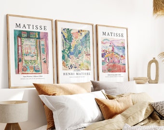 Henri Matisse Print Set de 3 images murales de salon, art mural abstrait, affiche d’exposition, impressions d’art d’affiche moderne, affiche de galerie a128