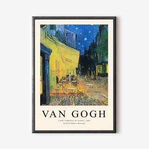 Impression Van Gogh, Terrasse de café la nuit, Affiche Van Gogh, Affiche dexposition de musée, Peinture de Van Gogh, Art mural du musée, Art moderne b295 image 3