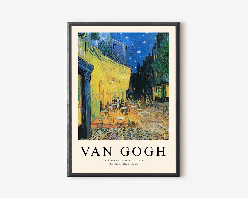 Impression Van Gogh, Terrasse de café la nuit, Affiche Van Gogh, Affiche dexposition de musée, Peinture de Van Gogh, Art mural du musée, Art moderne b295 image 3