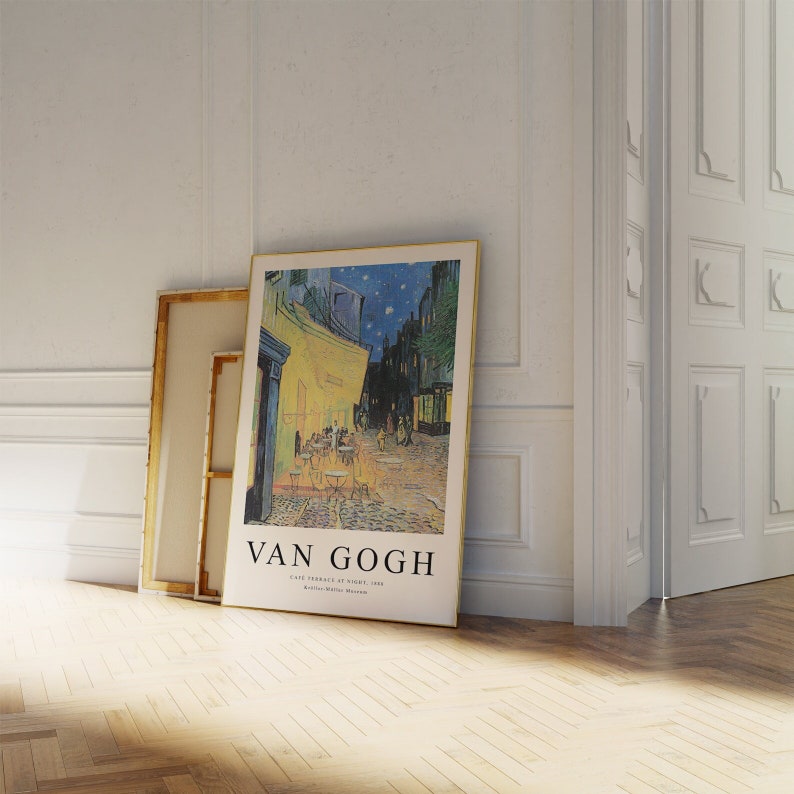 Impression Van Gogh, Terrasse de café la nuit, Affiche Van Gogh, Affiche dexposition de musée, Peinture de Van Gogh, Art mural du musée, Art moderne b295 image 1