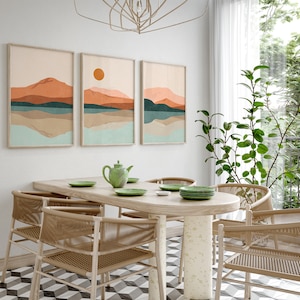 3er-Set Poster, Terrakotta Wandbilder, Sonnenuntergang Wandbilder, Abstrakte Wandkunst Boho, Wohnzimmer Bilder, Schlafzimmer b260