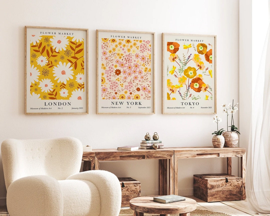 Set of 3 Flower Market Print Posters, Botanical Wall Art, Poster Set ...