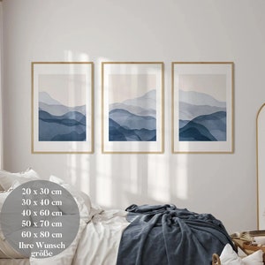 3er-Set Poster, Aquarell Wandbilder, große Wandbilder, Wohnzimmer, marineblaue Wandbilder, blaue abstrakte Wandbilder, abstrakte Kunst a101