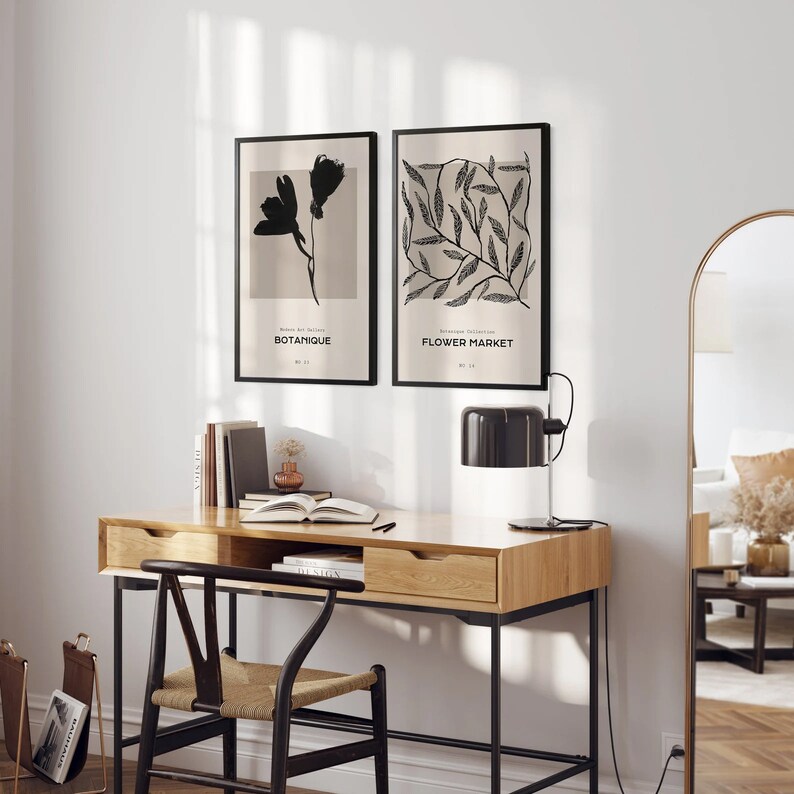 Abstract wall decoration, set of 2 wall posters, floral art prints, large wall art, modern living room bedroom, museum poster a112 image 2
