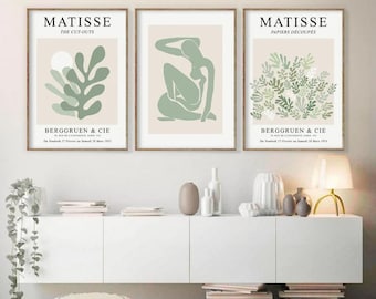 Green Sage Henri Matisse Print 3-Piece Set Wall Art, Abstract Wall Art, Exhibition Posters, Modern Art Prints, Gallery Posters a129